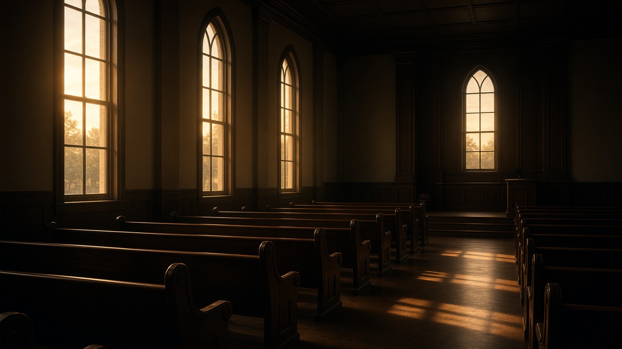 Sanctuary aisle in gold evening light